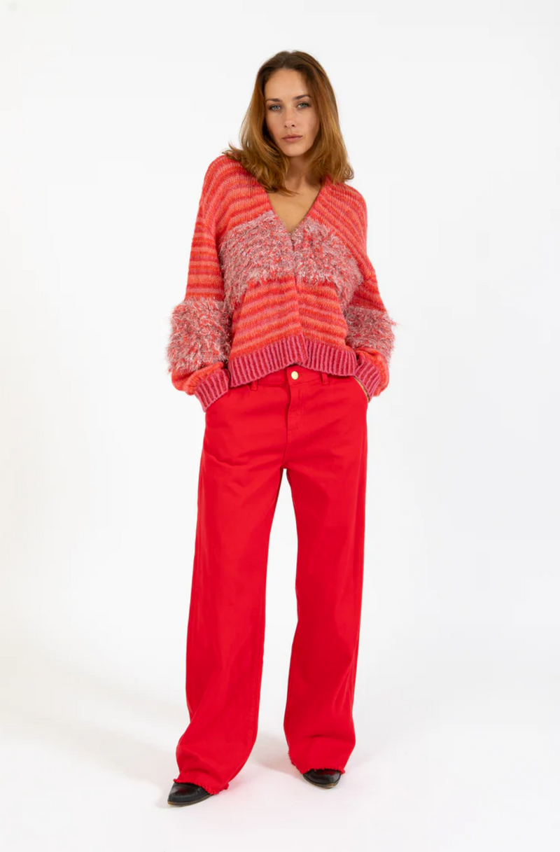Multi knit cardigan with loops
