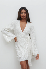 Provence Wrap Sequin Dress White