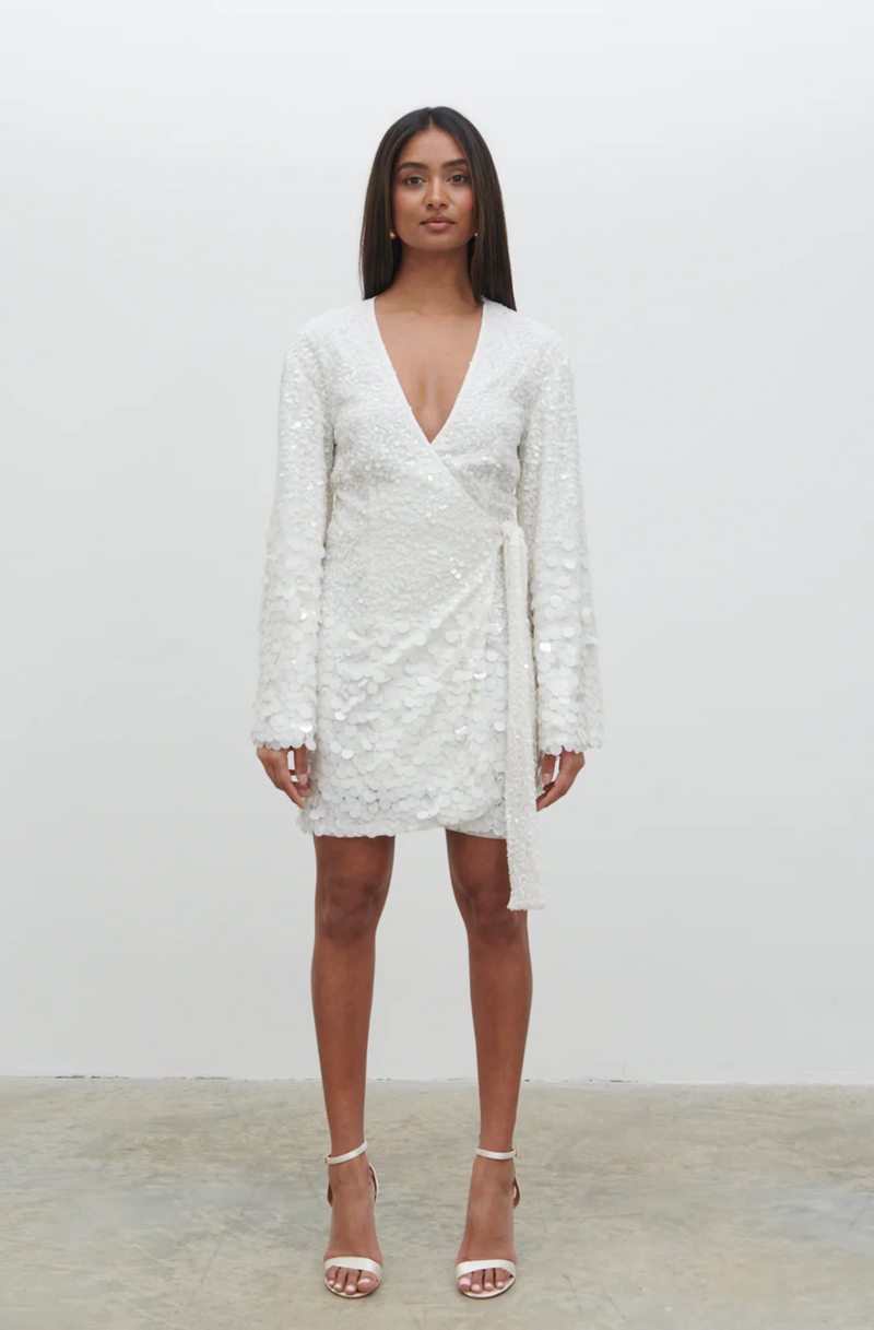 Provence Wrap Sequin Dress White