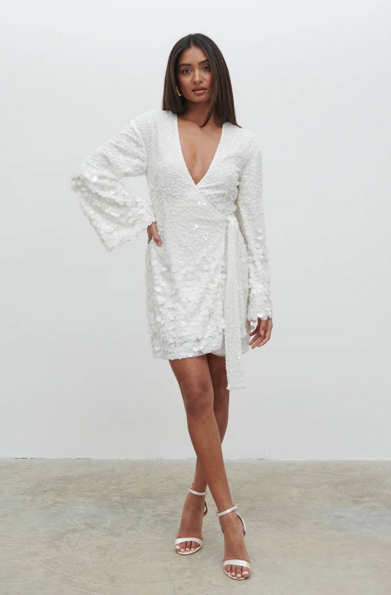 Provence Wrap Sequin Dress White