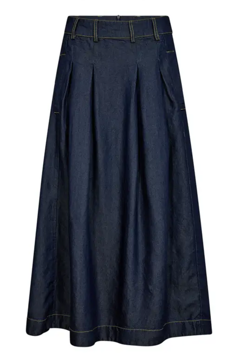 Anya Denim Pleat Skirt Dark Denim