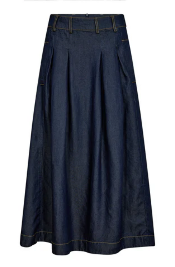 Anya Denim Pleat Skirt Dark Denim