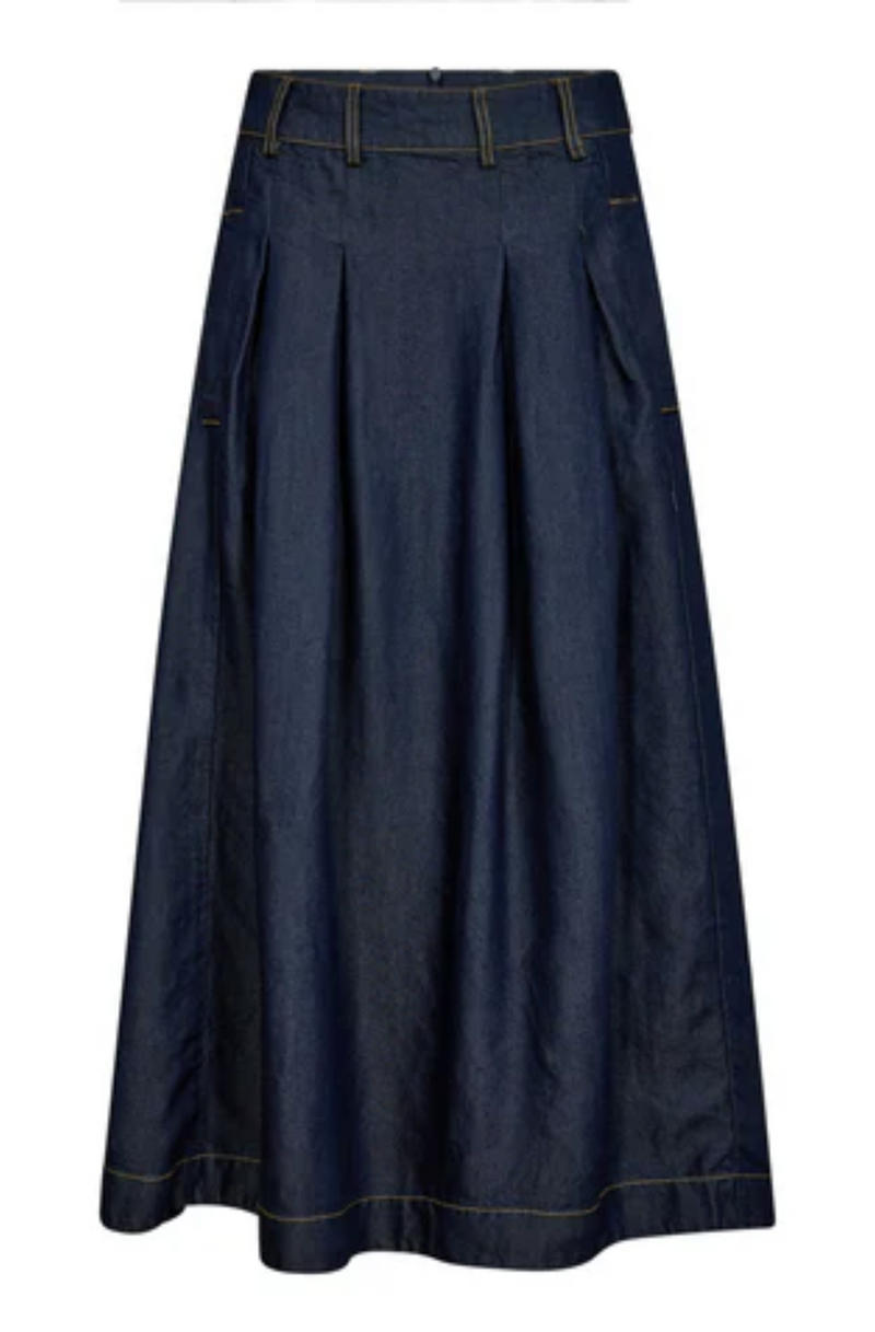 Anya Denim Pleat Skirt Dark Denim