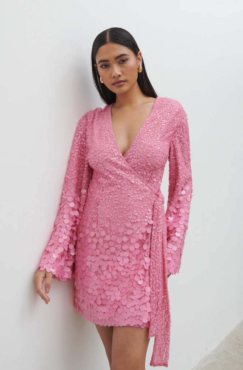 Provence Wrap Sequin Dress Pink