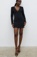 Lou Long Sleeve Embellished Trim Mini Dress