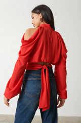 Selena cold shoulder top red