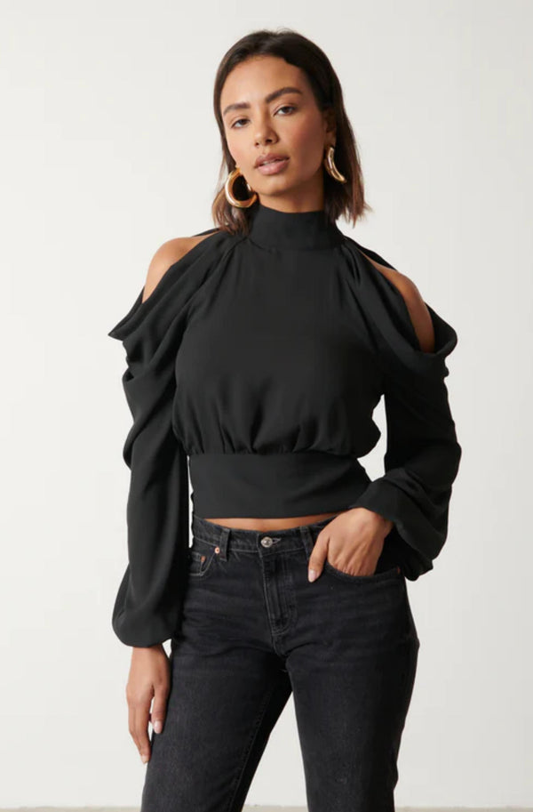 Selena cold shoulder top black