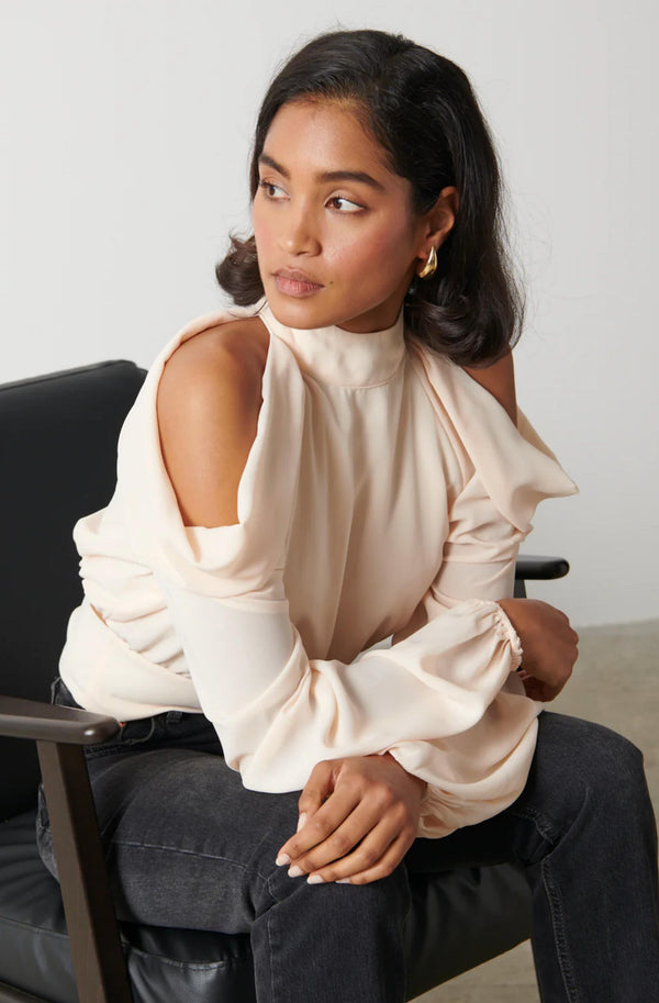 selena cold shoulder top pearl ivory